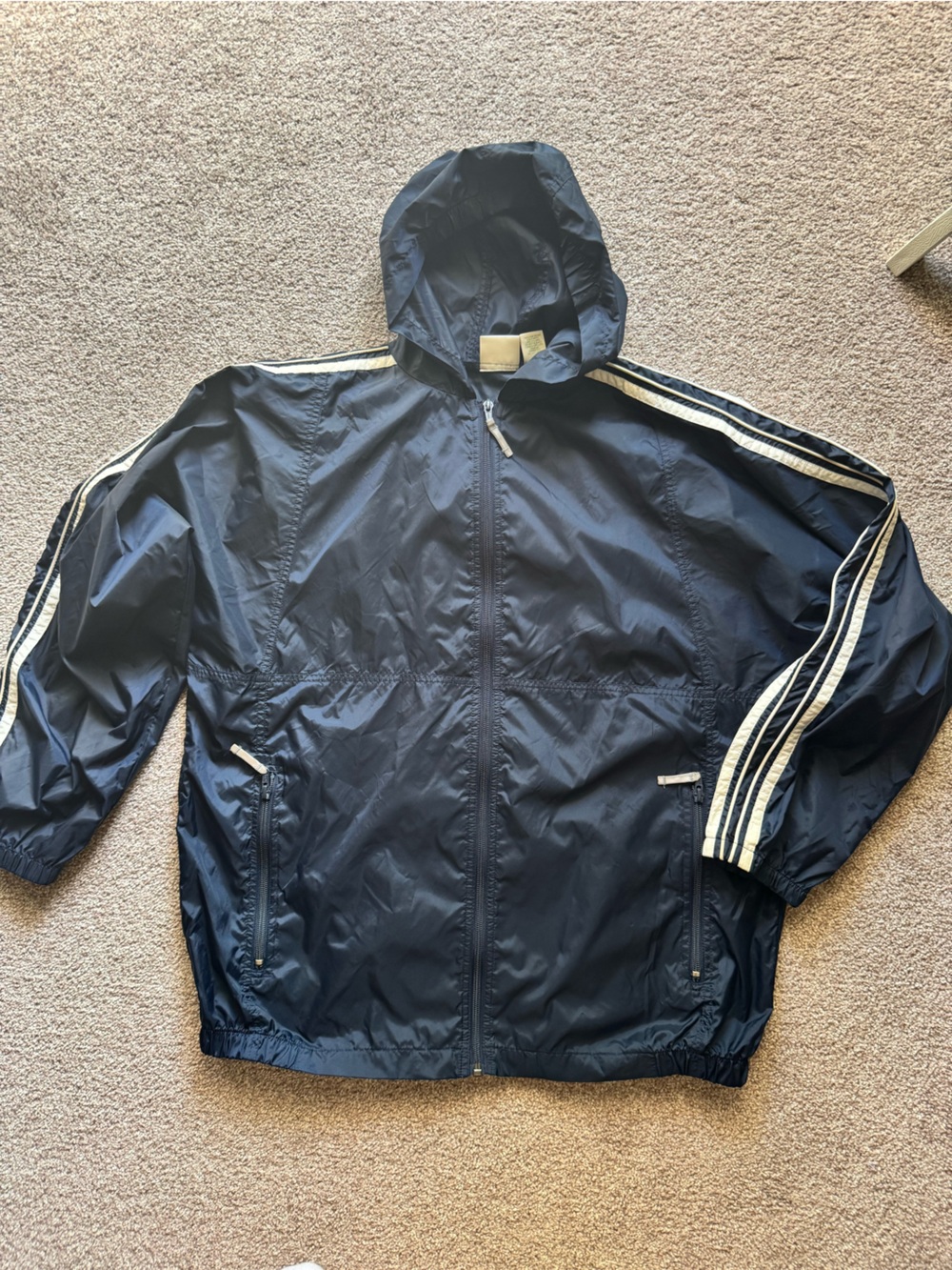 L.L. Bean Navy Windbreaker with White Stripe Trim